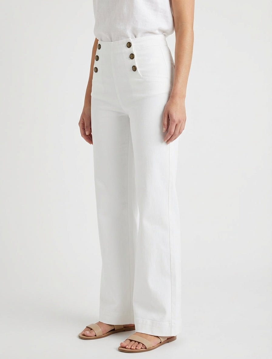 Jean droit style pantalon à pont - Blanc