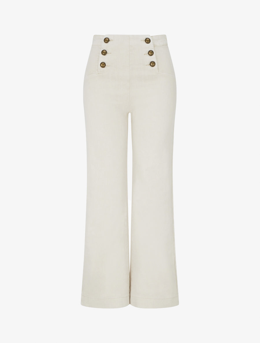 Jean droit style pantalon à pont - Beige - 1