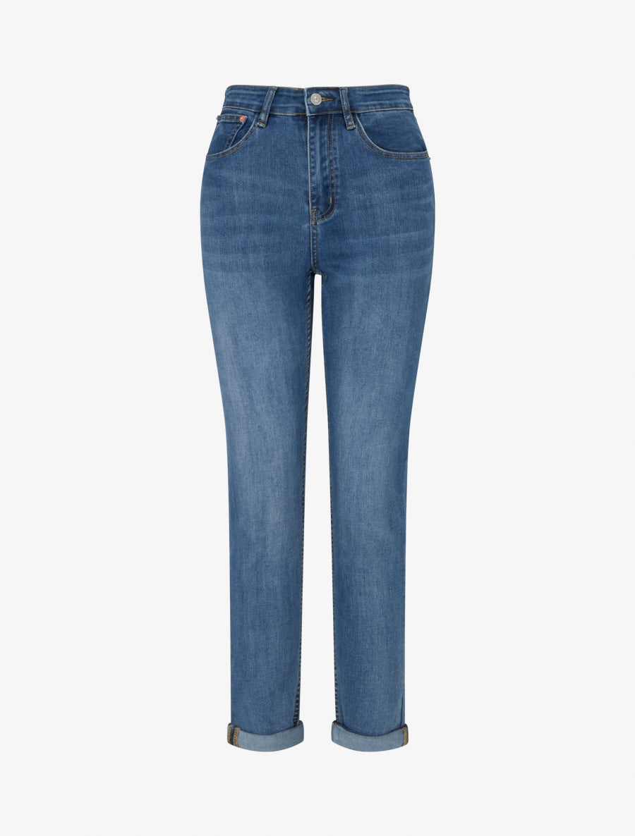 Jean slim délavé taille haute - Bleu - 1