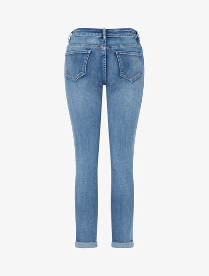 Skinny jeans met sierlijke zoom en riem - Blauw