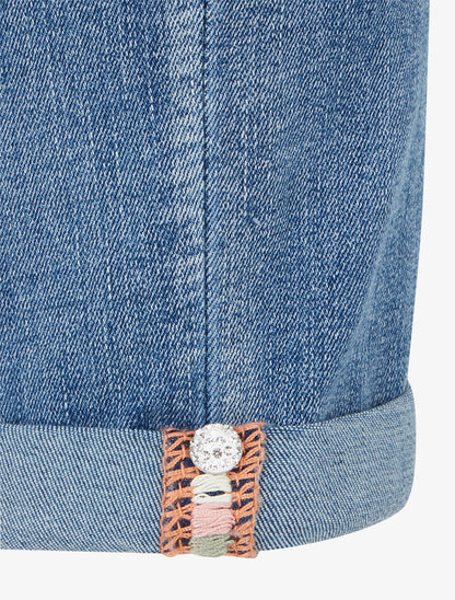 Skinny jeans met sierlijke zoom en riem - Blauw