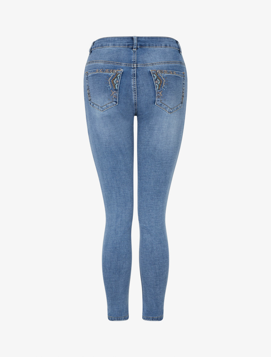 Jean skinny à poches perlées - Bleu - 2