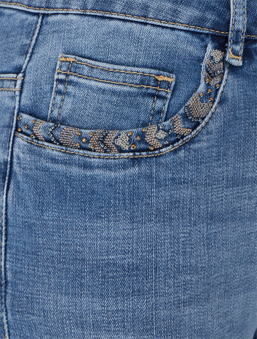 Jean skinny à poches perlées - Bleu - 3