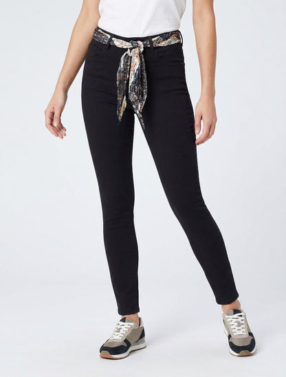 Jean skinny à ceinture imprimée - Noir