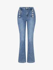 Jean droit taille standard boutonnée - Bleu - 1