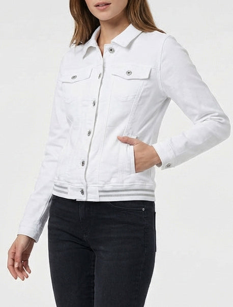 Veste en jean à bords élastiqués - Blanc