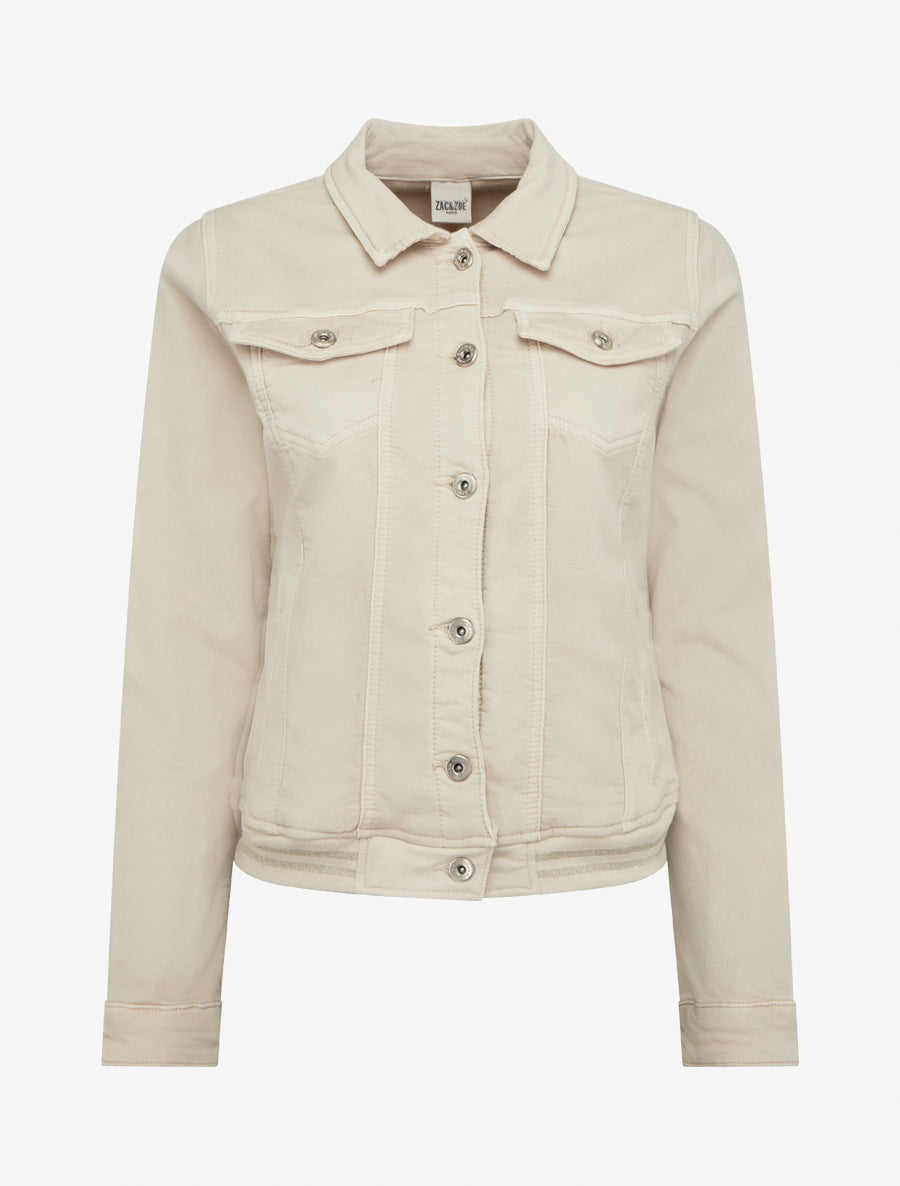 Veste en jean à bords élastiqués - Beige - 1