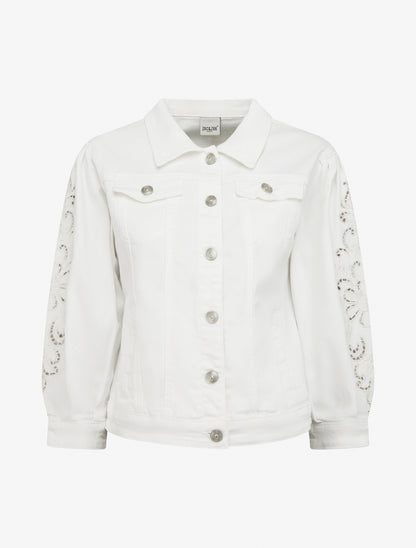 Veste en jean à manches brodées - Blanc - 1
