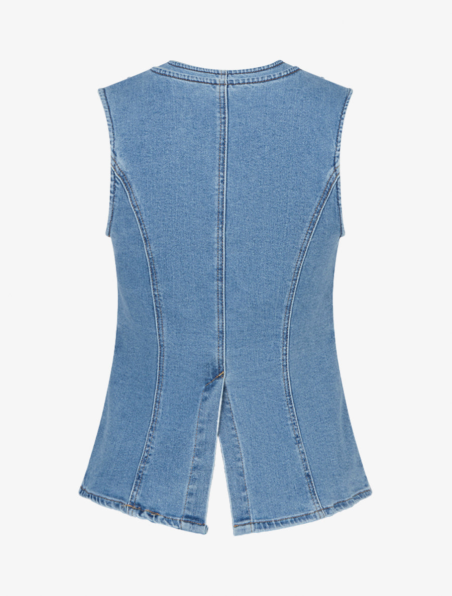 Top en jean boutonné - Bleu - 2