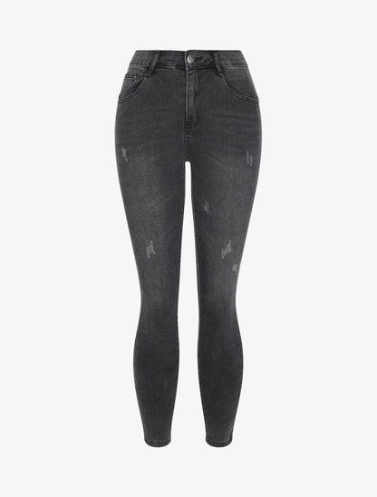 Jean skinny à éraflures - Gris - 1