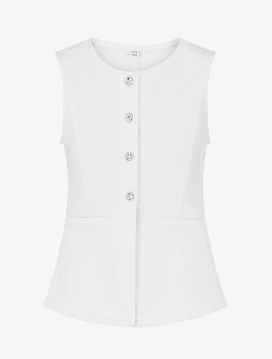 Top en jean boutonné - Blanc - 1