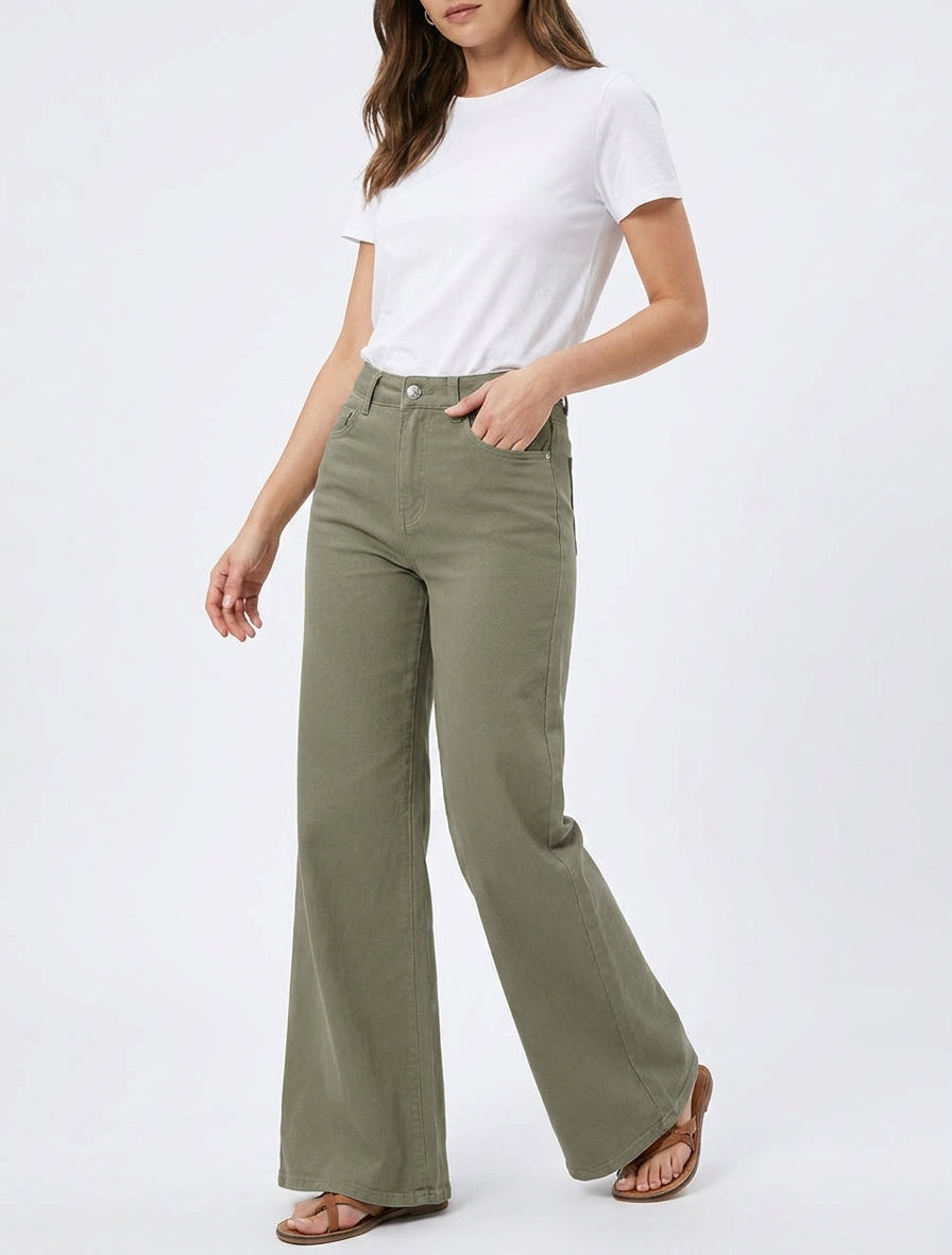 Jean wide leg coupe droite - Kaki