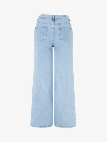 Jean à boutons diagonaux coupe droite - Bleu - 2