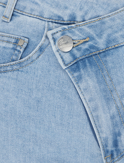 Jean à boutons diagonaux coupe droite - Bleu - 3