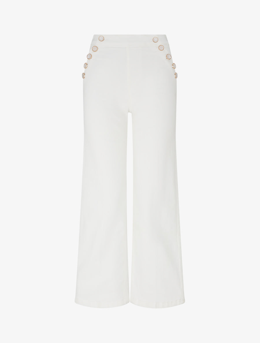 Jean style pantalon à pont à boutons nacrés - Écru - 1