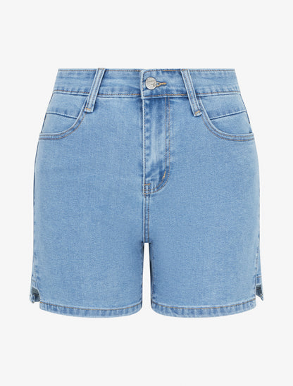 Short en jean bords fendus - Bleu - 1