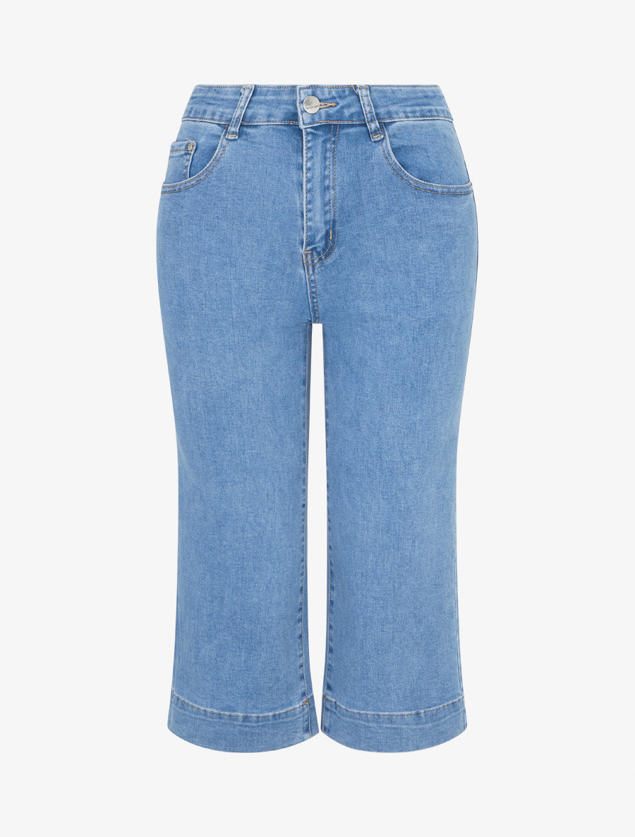 Pantacourt en jean taille haute - Bleu - 1