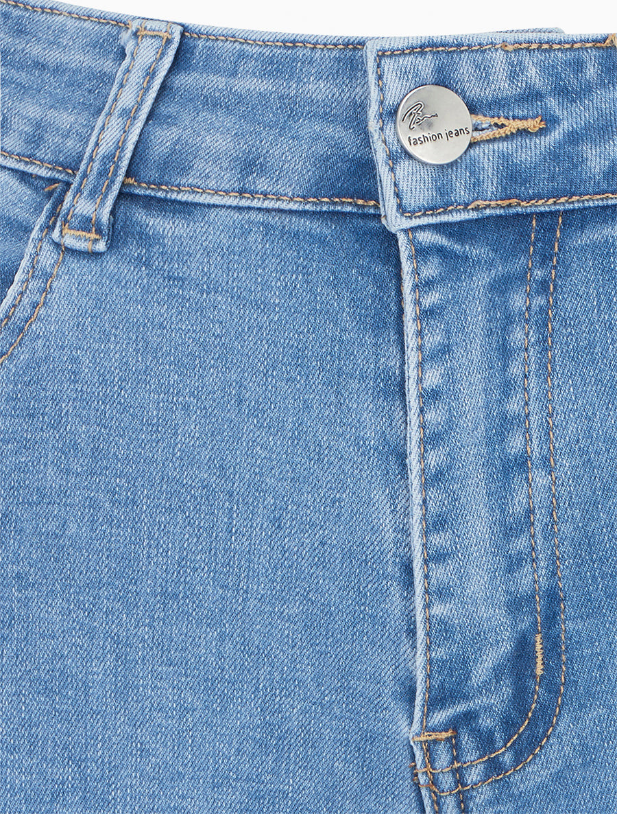 Pantacourt en jean taille haute - Bleu - 3