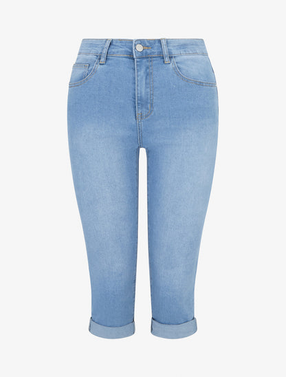 Pantacourt à ourlet en jean - Bleu - 1