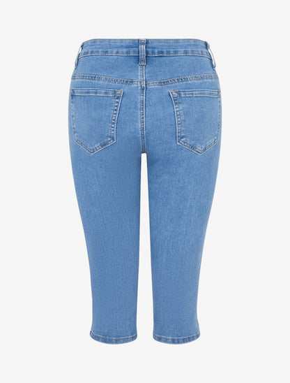 Pantacourt en jean clouté - Bleu - 2