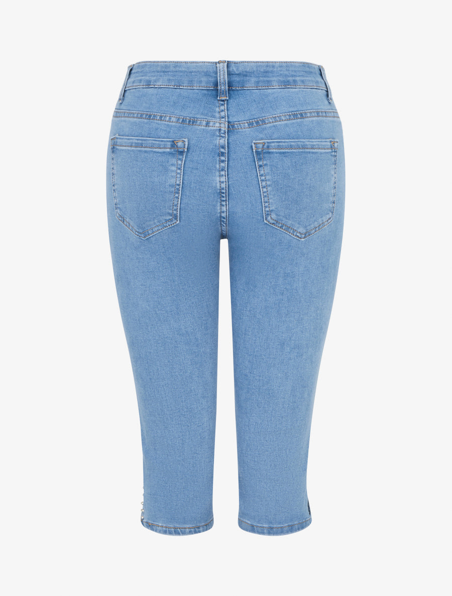 Pantacourt fendu en jean - Bleu - 2