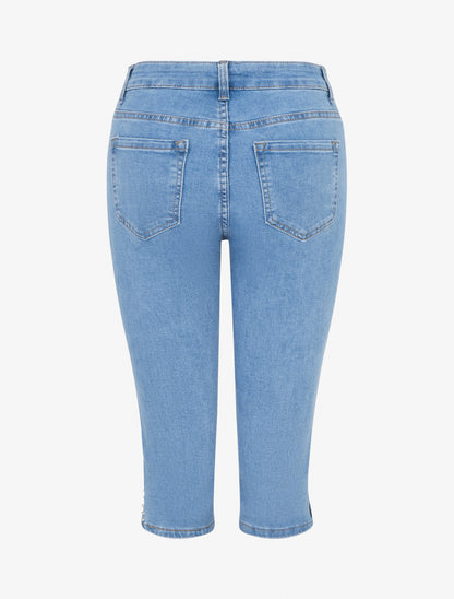 Pantacourt fendu en jean - Bleu - 2