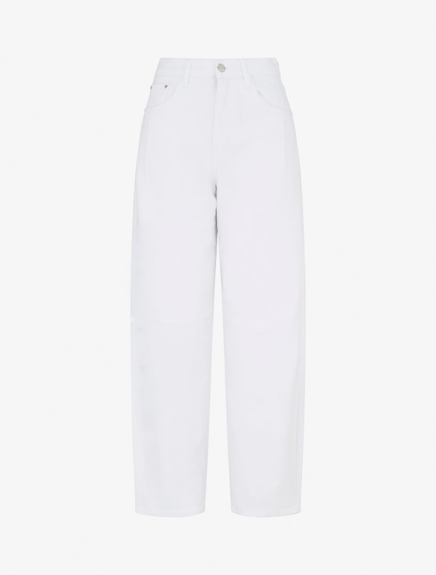 Jean ballon à coutures horizontales coupe droite - Blanc