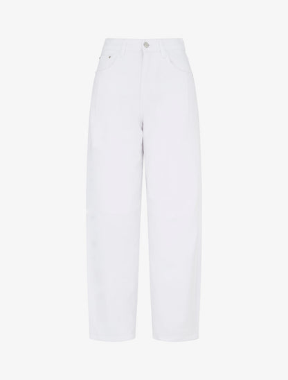 Jean ballon à coutures horizontales coupe droite - Blanc