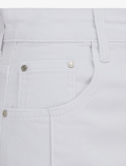 Jean ballon à coutures horizontales coupe droite - Blanc