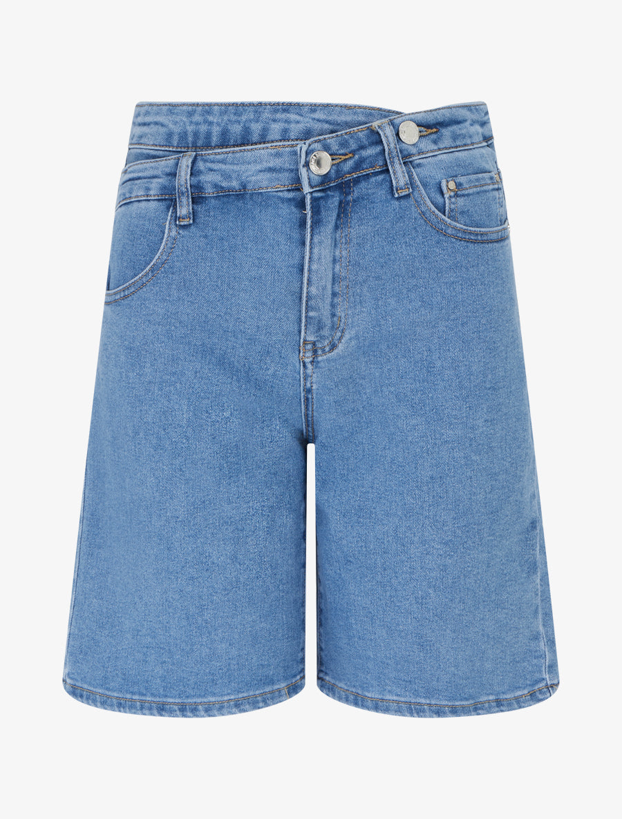 Bermuda à double boutons coupe droite - Bleu - 1
