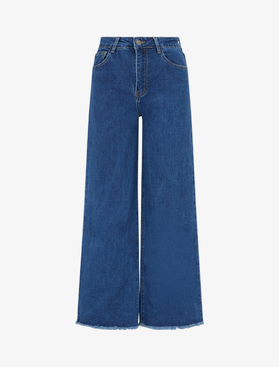 Jean standard à bords effilochés coupe ample - Bleu denim - 1