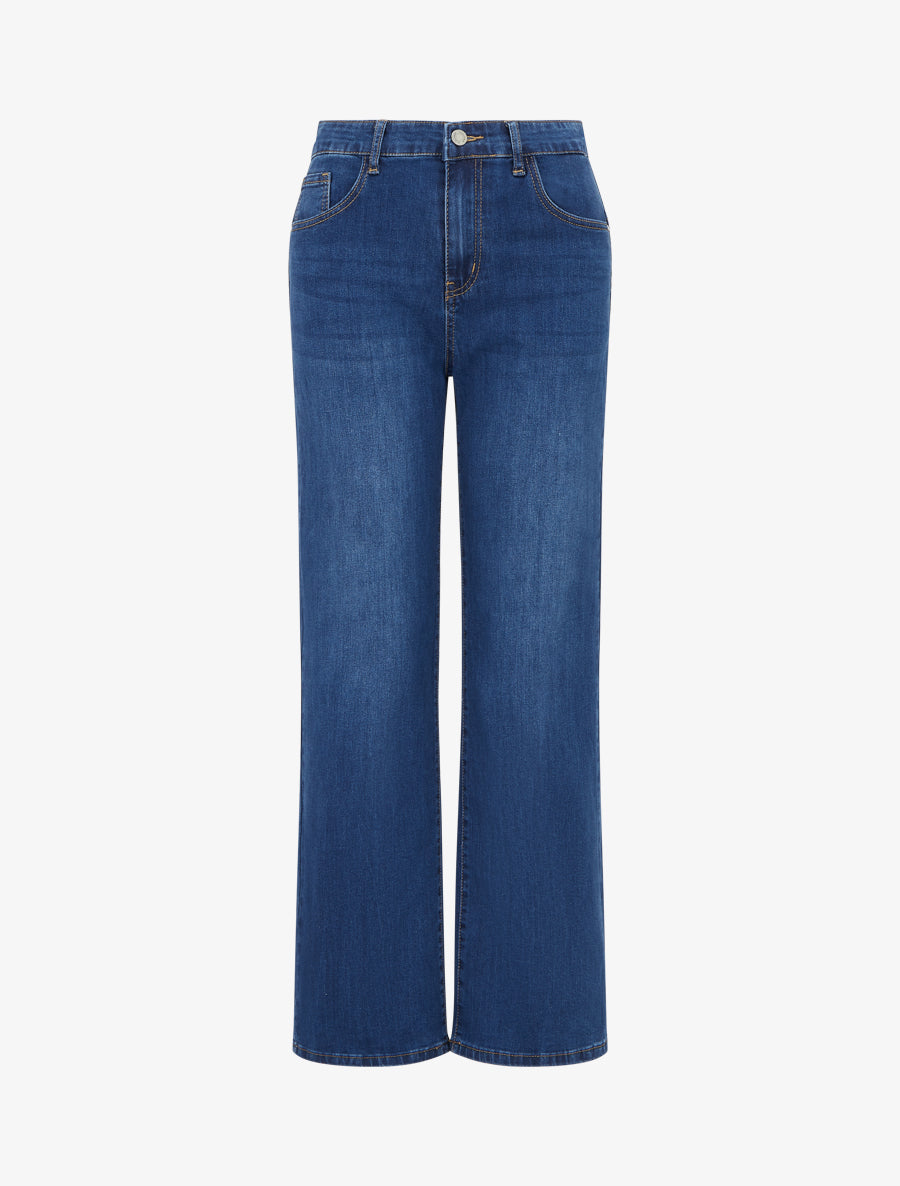 Jean droit taille haute push-up - Bleu - 1
