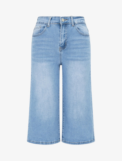 Bermuda droit en jean à taille haute - Bleu clair - 1