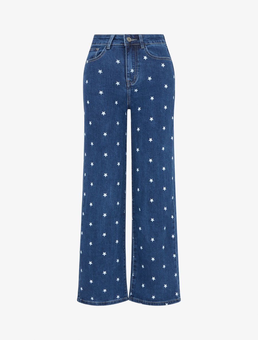 Jean wide leg imprimé étoiles - Bleu - 1