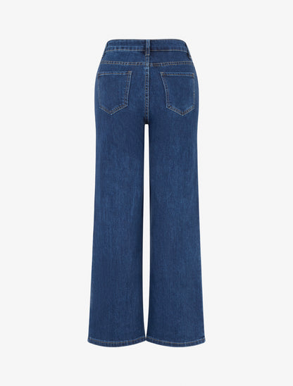 Jean wide leg surpiqué et stylisé - Bleu - 2