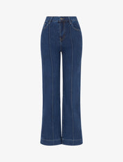 Jean wide leg à surpiqûres - Bleu - 1