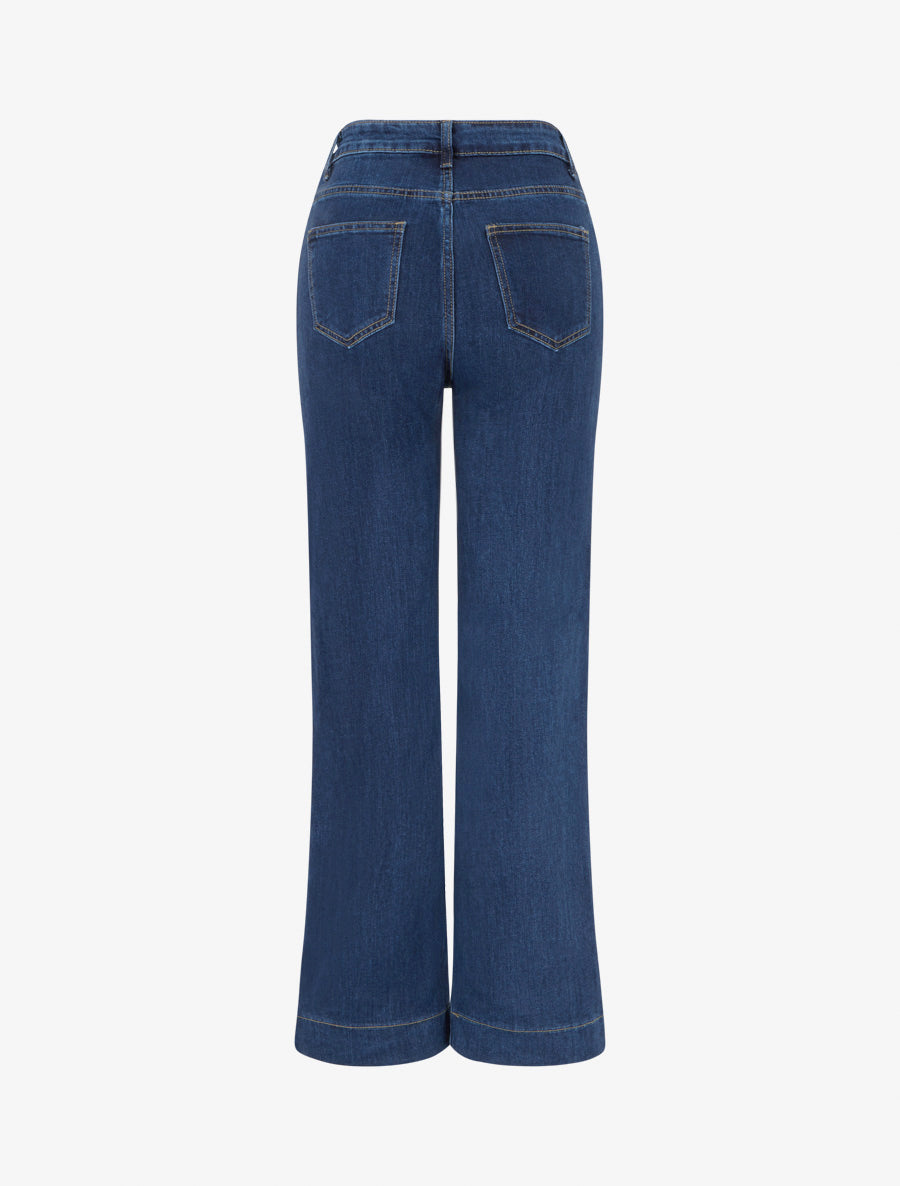 Jean wide leg à surpiqûres - Bleu - 2