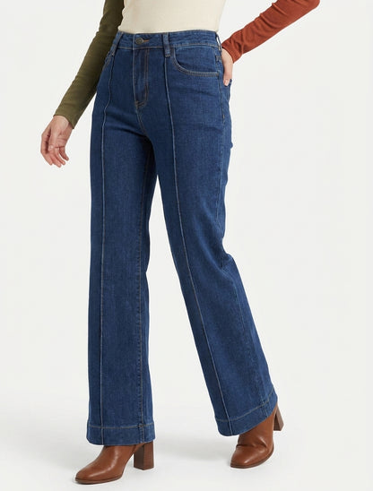 Jean wide leg à surpiqûres - Bleu