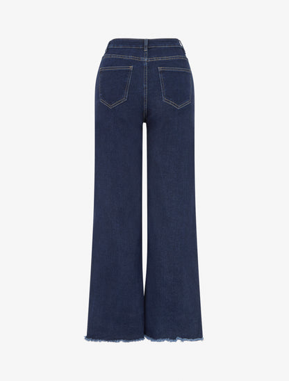 Jean wide leg à bords effilochés - Bleu - 2