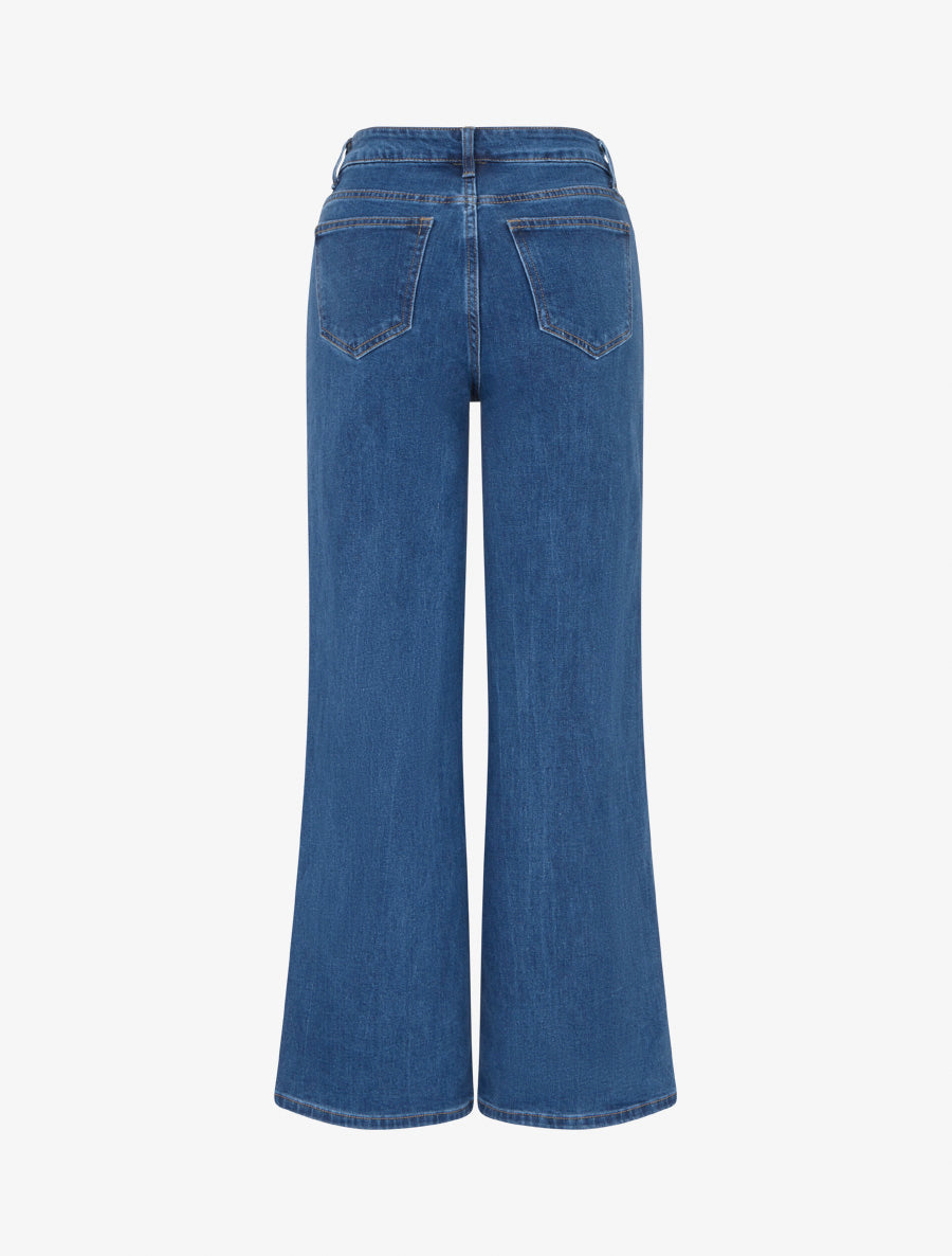 Jean wide leg taille haute basique - Bleu - 2