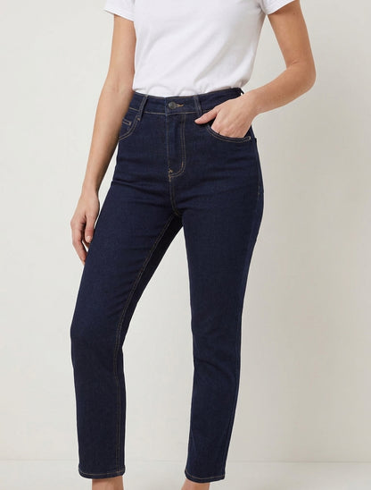 Jean taille haute coupe mom - Bleu brut
