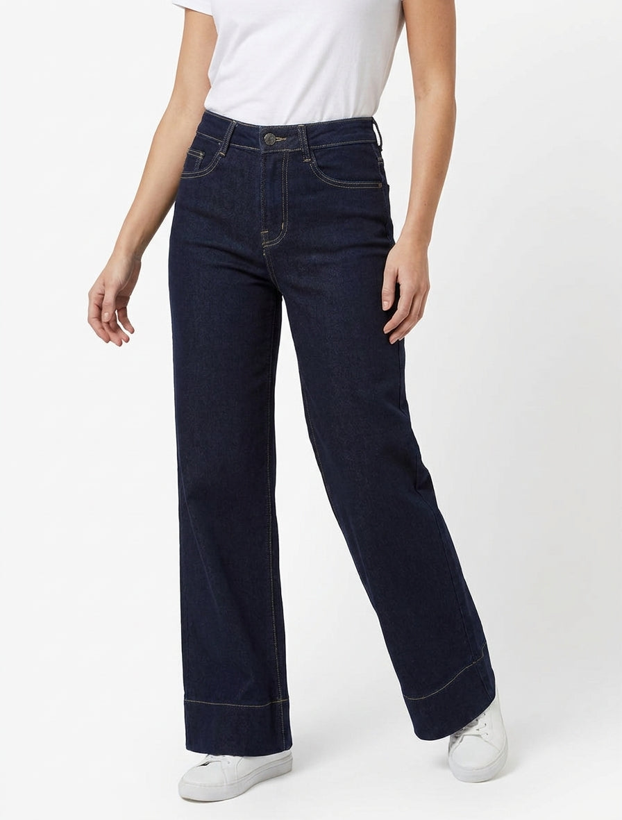 Jean taille haute coupe wide leg - Bleu brut