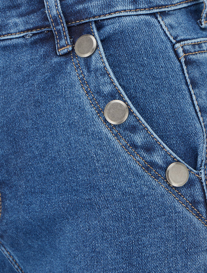 Jean wide leg à poches boutonnées - Bleu denim - 3