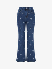Jean wide leg à broderies motif noeud - Bleu - 1