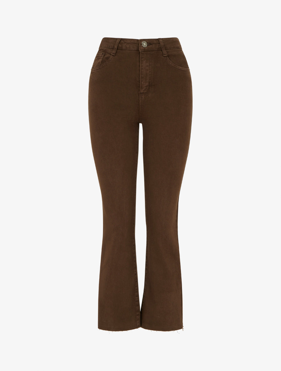 Jean droit taille haute à bords francs - Marron - 1