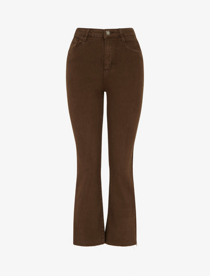 Jean droit taille haute à bords francs - Marron - 1