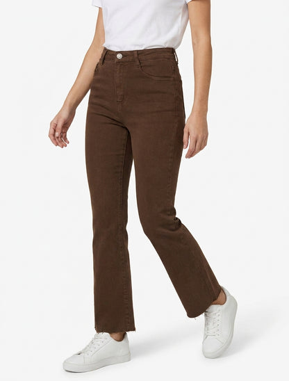 Jean droit taille haute à bords francs - Marron