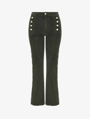 Pantalon côtelé à boutons décoratifs - Kaki - 1