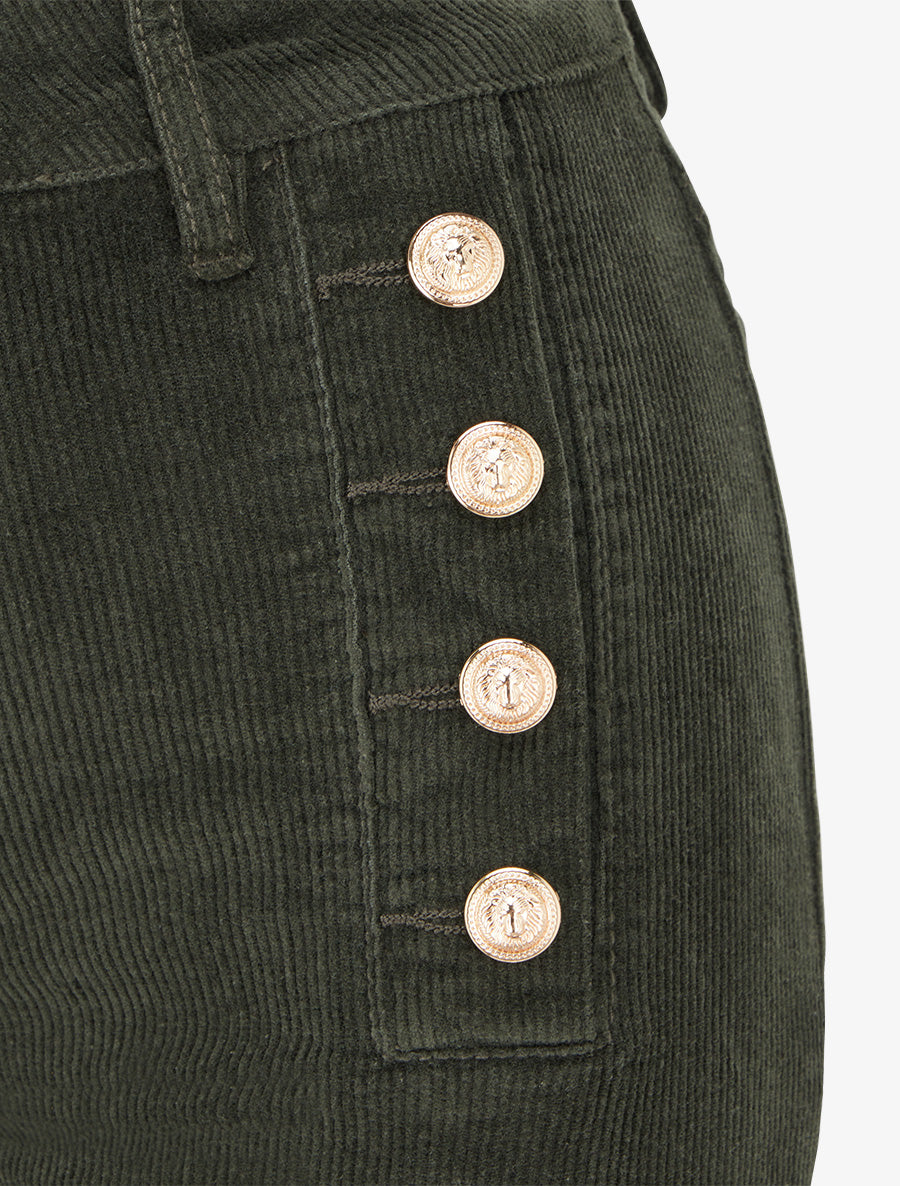 Pantalon côtelé à boutons décoratifs - Kaki - 3