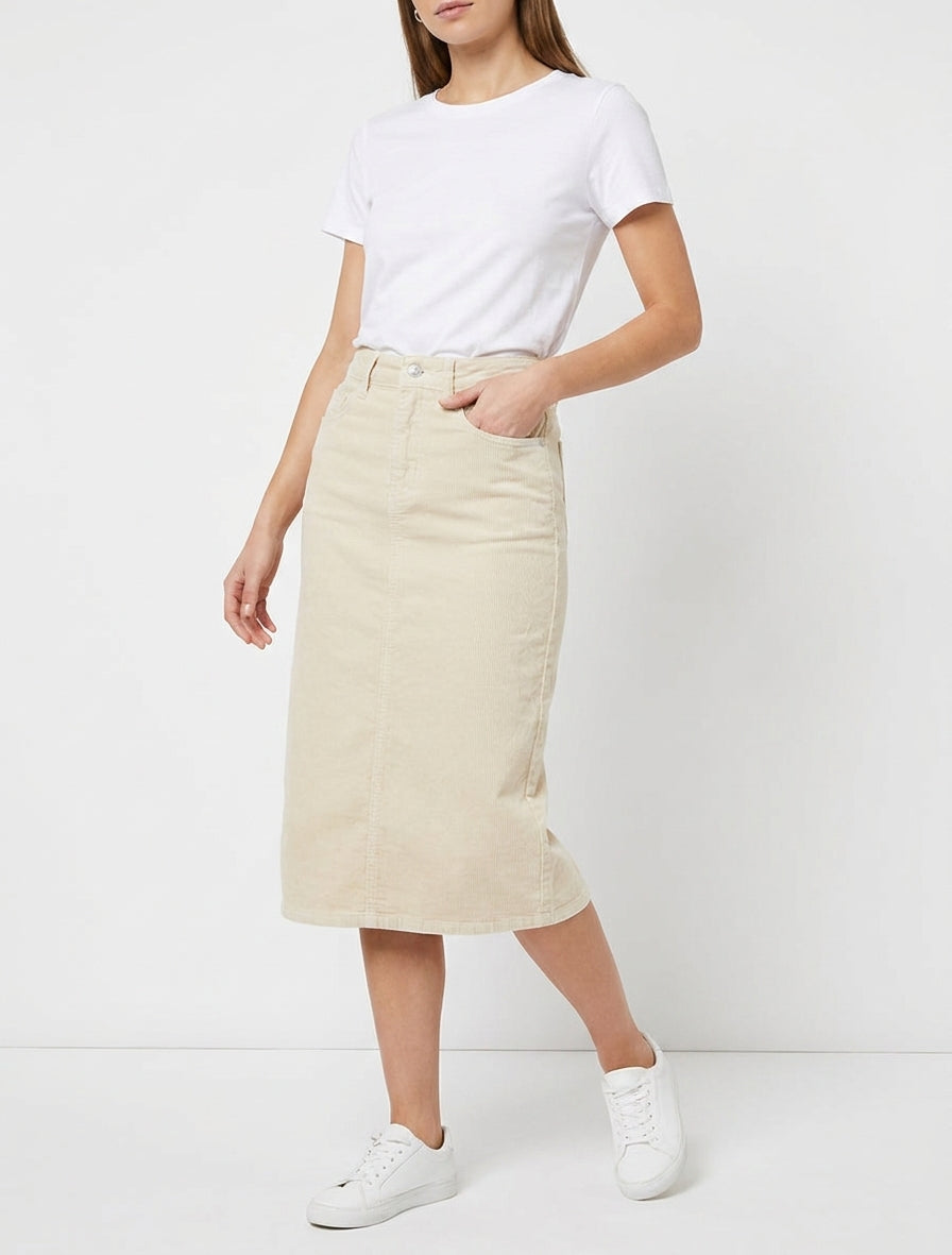 Effen geribde rok - Beige